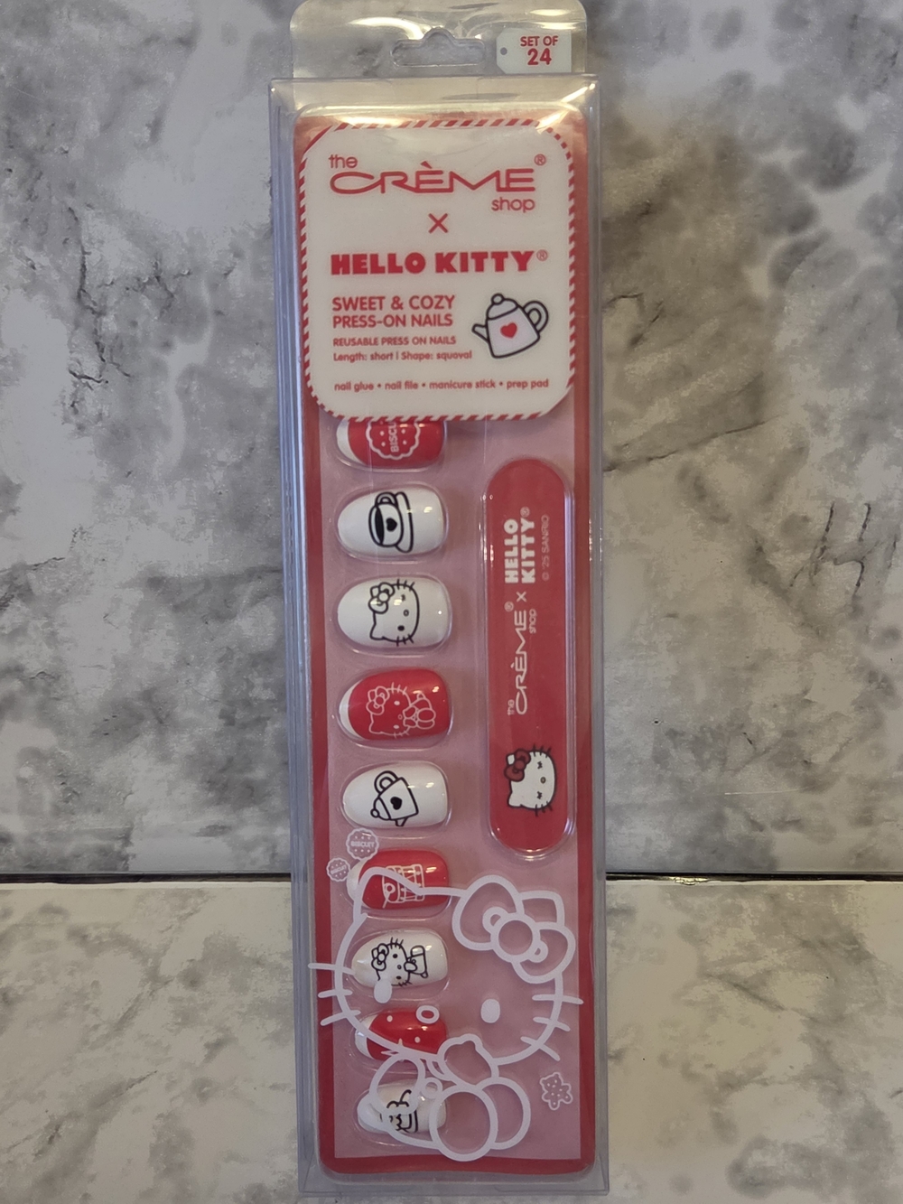The Creme Shop - Hello Kitty Red & White - Sweet & Cozy Press On Nails Set Of 24